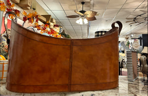 Brown Leather Oval Container with Buckles on Each End