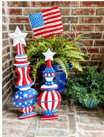 Load image into Gallery viewer, Americana: Topiaries Stars &amp; Stripes Red, White, and Blue Set of 2 30”h
