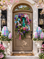 Load image into Gallery viewer, Plaid Metal Eggs Set of 3 Easter Outdoor Stakes in Pink, White and Blue
