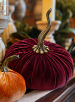 Load image into Gallery viewer, Burgundy Velvet 9.5” Plush Fabric Pumpkin

