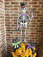 Load image into Gallery viewer, Large Tuxedo Skeleton Halloween Metal Outdoor Stake or Hang
