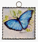 Load image into Gallery viewer, Blue Butterfly Galvanized Framed Mini Print with Floral Accents
