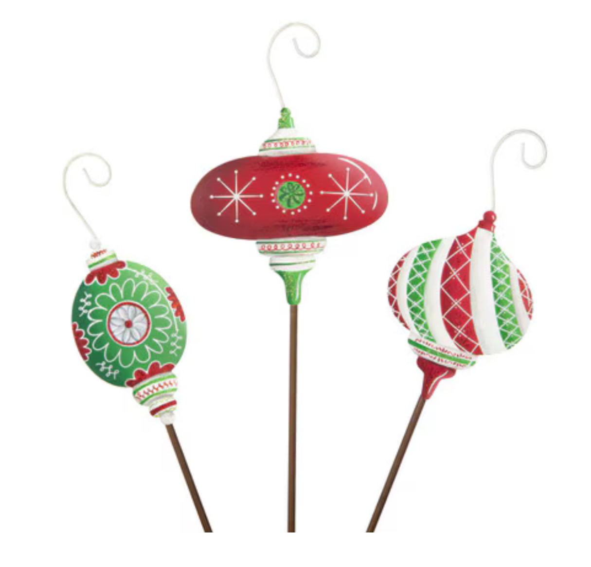 Set of 3 Small Red, White, & Green Metal Ornaments