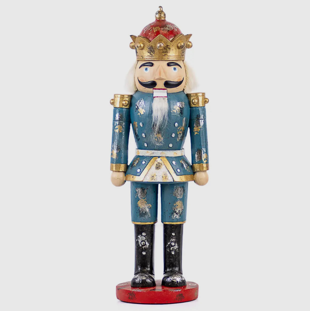Blue, Red, Gold, and Silver Nutcracker with Crown