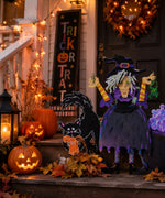 Load image into Gallery viewer, Small Tillie the Witch In Black, Purple, Orange, and Yellow with her Frog Roundtop Collection
