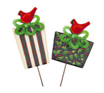 Load image into Gallery viewer, Set of 2 Cardinal Christmas Packages Metal Stake Outdoor or Indoor
