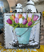 Load image into Gallery viewer, Bucket of Tulips Mini Print with Cowhide Cushion Chair
