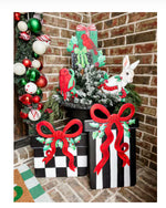 Load image into Gallery viewer, Christmas Black and White Stripe Red Packages Metal Stakes Set of 2
