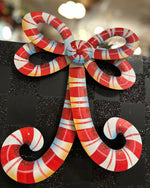 Load image into Gallery viewer, Black Check Metal Package with Candy Cane Bow Red &amp; White
