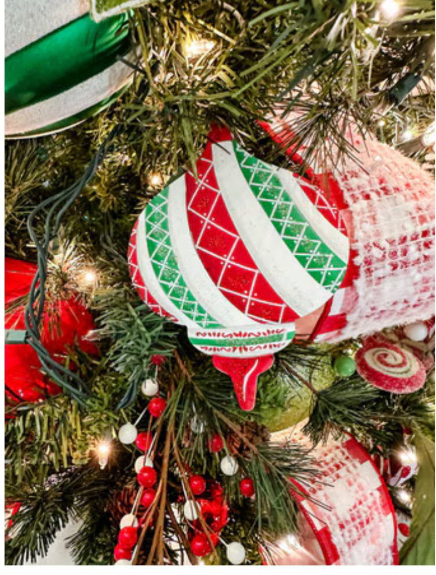 Set of 3 Small Red, White, & Green Metal Ornaments