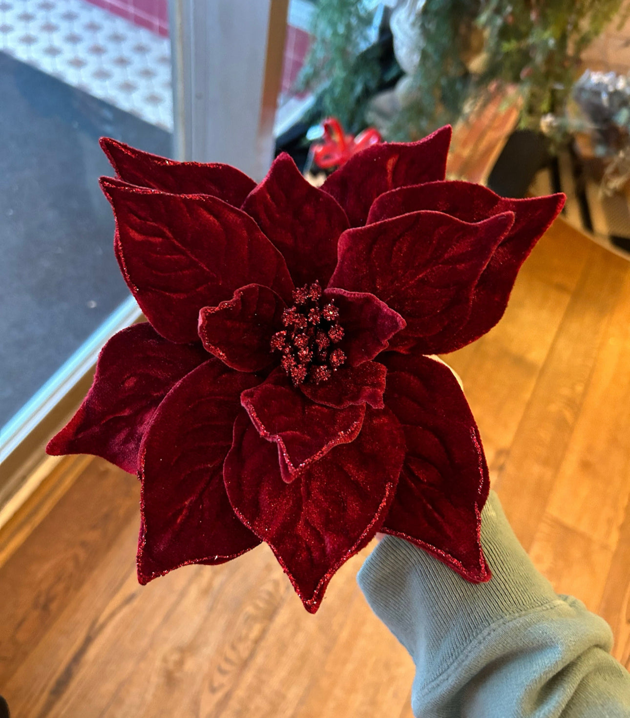 Burgundy Velvet Poinsettias Pack of 4