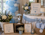 Load image into Gallery viewer, It’s a Boy Stork in Blue and White Door Décor Decorative Front Door Sign with Ribbon Hanger
