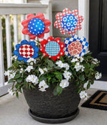 Load image into Gallery viewer, All American Flowers Blue, Red, White Patterns Metal Stakes Set of 5
