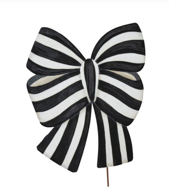 Black and White Stripe Bow Metal Stake