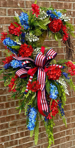 Load image into Gallery viewer, Americana: Hydrangea Wreath Red, White, Blue
