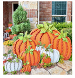 Load image into Gallery viewer, Large Orange Set of 2 Large Ribbon Pumpkins with Metal Stake and Easels
