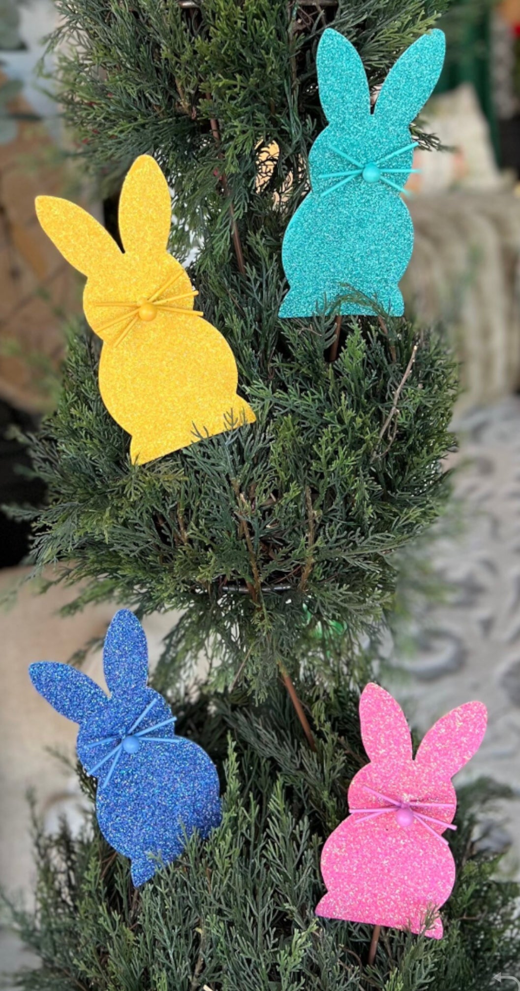 Set of 6 Glittered Peep Bunnies Yellow, Pink, Aqua, Purple, Blue, Green