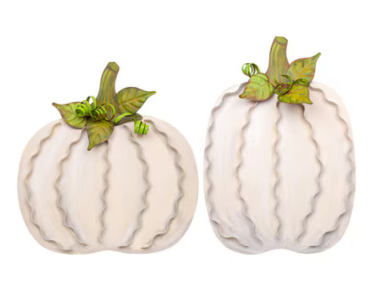 Large Cream or Orange Pumpkins Set of 2 Large Ribbon Pumpkins with Metal Stake and Easels