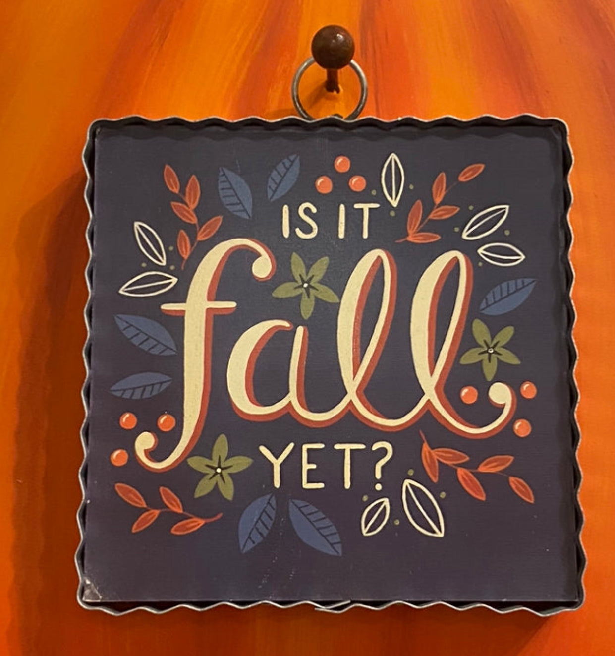 Is It Fall Yet Mini Print in Navy Background with Galvanized Frame