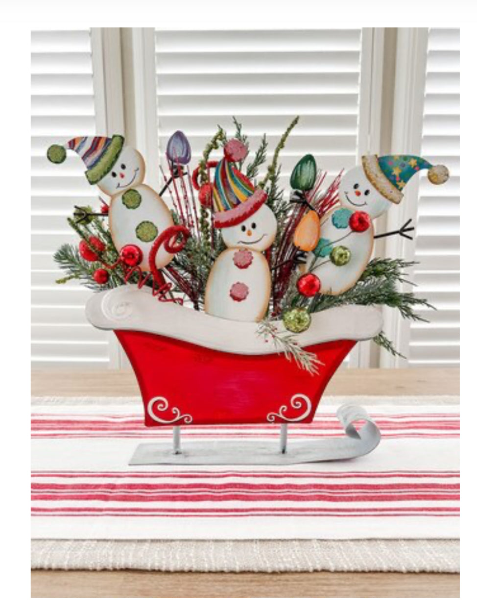 Red Sleigh Metal with Pocket for Arrangement Outdoor or Indoor