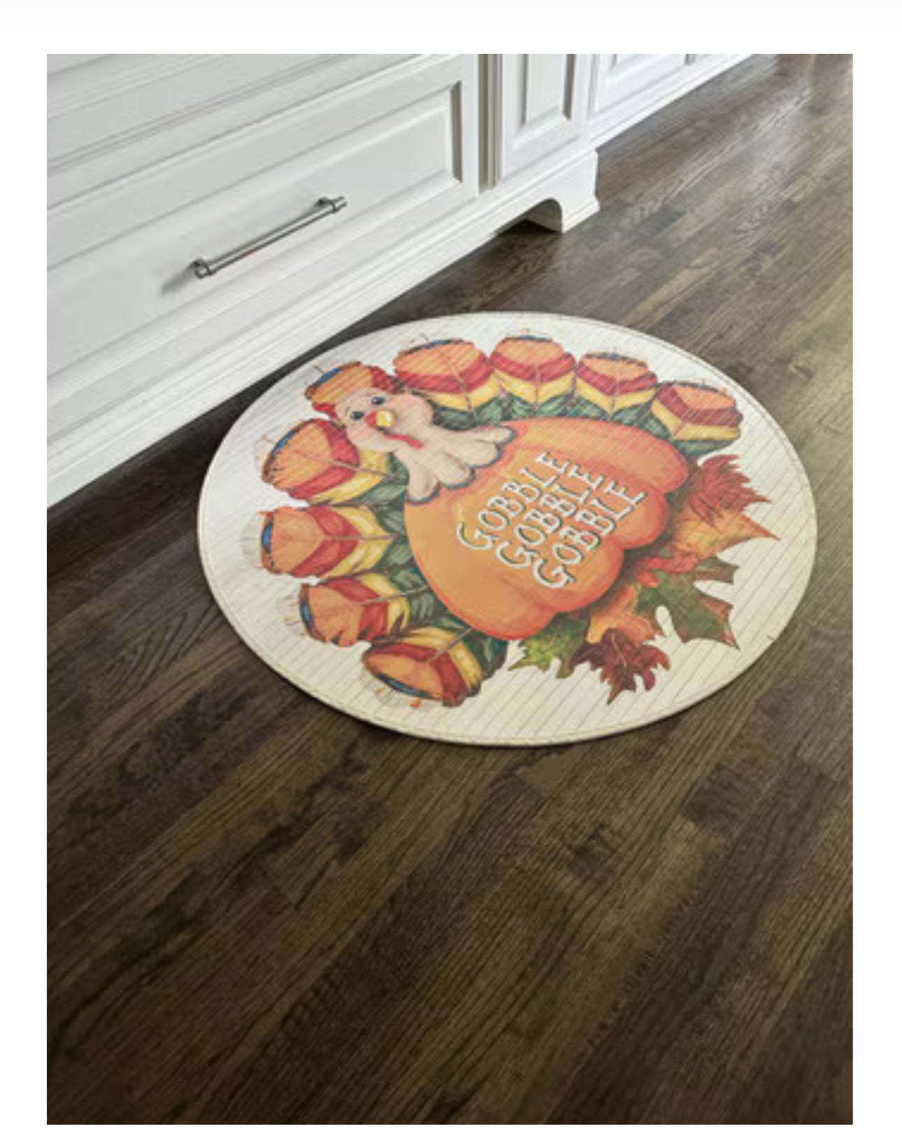 Bamboo Round White Turkey Rug Gobble Gobble