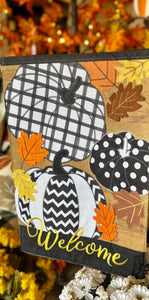 Fall Halloween Pumpkin Chevron, Polka Dot, Check Embroidered Flag with Leaf Patches Outdoor