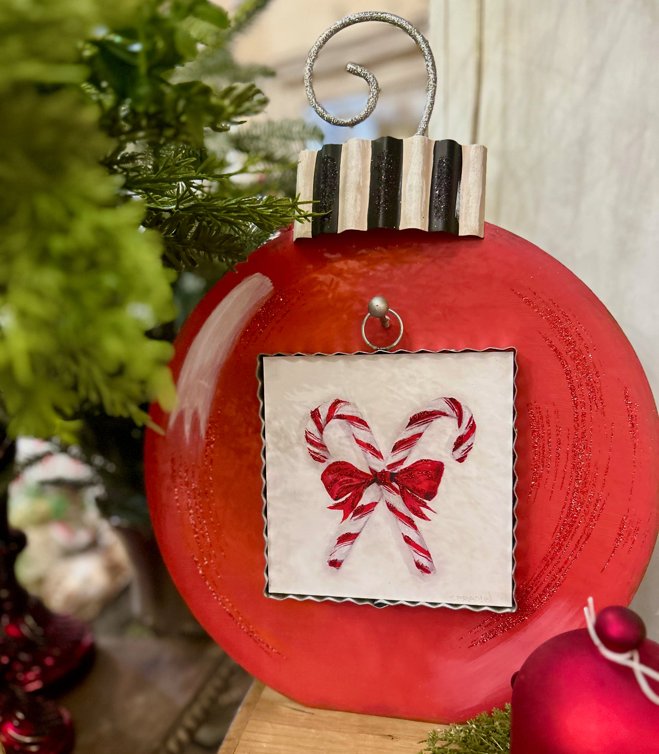 Christmas Candy Canes with Red Bow Mini Print