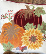 Load image into Gallery viewer, Burgundy Red &amp; Orange Pumpkin &amp; Sunflower Fall Pillow

