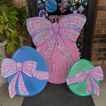 Load image into Gallery viewer, Large Pink Bow Easter Egg Outdoor Stake with Easel 38”h
