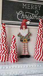 Load image into Gallery viewer, Christmas Gnome in Stripe Red, Green, White Pants Metal Stake Outdoor or Indoor
