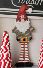 Load image into Gallery viewer, Christmas Gnome in Stripe Red, Green, White Pants Metal Stake Outdoor or Indoor
