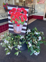 Load image into Gallery viewer, Red Geraniums with Black White Stripe Flag Outdoor
