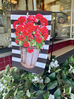 Load image into Gallery viewer, Red Geraniums with Black White Stripe Flag Outdoor
