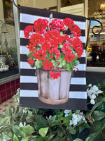 Load image into Gallery viewer, Red Geraniums with Black White Stripe Flag Outdoor
