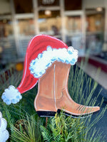 Load image into Gallery viewer, Cowboy Boot with Santa Hat Christmas Metal Stake
