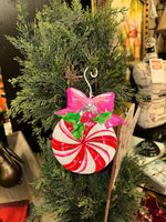 Load image into Gallery viewer, Holly and Bow Red White Pepppermint Red, Pink, White Ornament
