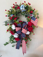 Load image into Gallery viewer, Americana: Ivy &amp; Hydrangea Wreath Red, White, Blue
