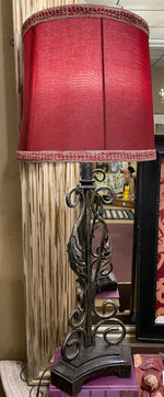 Load image into Gallery viewer, Red Shade Lamp with Black Acanthus Metal Leaf Lamp
