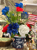 Load image into Gallery viewer, Americana Floral Arrangement Sweet Liberty 6” Pot Red, White, and Blue

