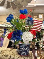Load image into Gallery viewer, Americana Floral Arrangement Sweet Liberty 6” Pot Red, White, and Blue
