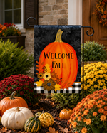 Load image into Gallery viewer, Welcome Fall Pumpkin Flag Outdoor Orange, Black, &amp; White Check
