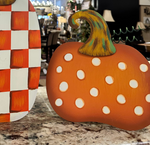 Load image into Gallery viewer, Fall Orange &amp; White Polka Dot Metal Pumpkin Yard Stake
