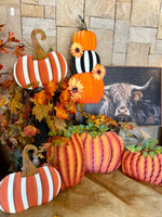 Load image into Gallery viewer, New! Pumpkin Topiary Stack Sunflower and Stripe Pattern Metal Stake with Easel
