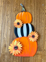 Load image into Gallery viewer, New! Pumpkin Topiary Stack Sunflower and Stripe Pattern Metal Stake with Easel
