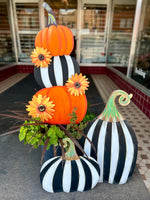 Load image into Gallery viewer, New! Pumpkin Topiary Stack Sunflower and Stripe Pattern Metal Stake with Easel
