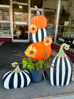 Load image into Gallery viewer, New! Pumpkin Topiary Stack Sunflower and Stripe Pattern Metal Stake with Easel
