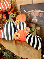 Load image into Gallery viewer, New! Pumpkin Topiary Stack Sunflower and Stripe Pattern Metal Stake with Easel
