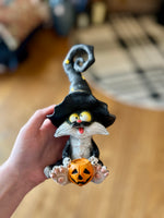 Load image into Gallery viewer, Black Halloween Cat with Witch Hat
