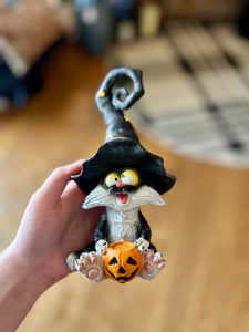 Black Halloween Cat with Witch Hat