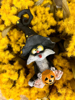 Load image into Gallery viewer, Black Halloween Cat with Witch Hat
